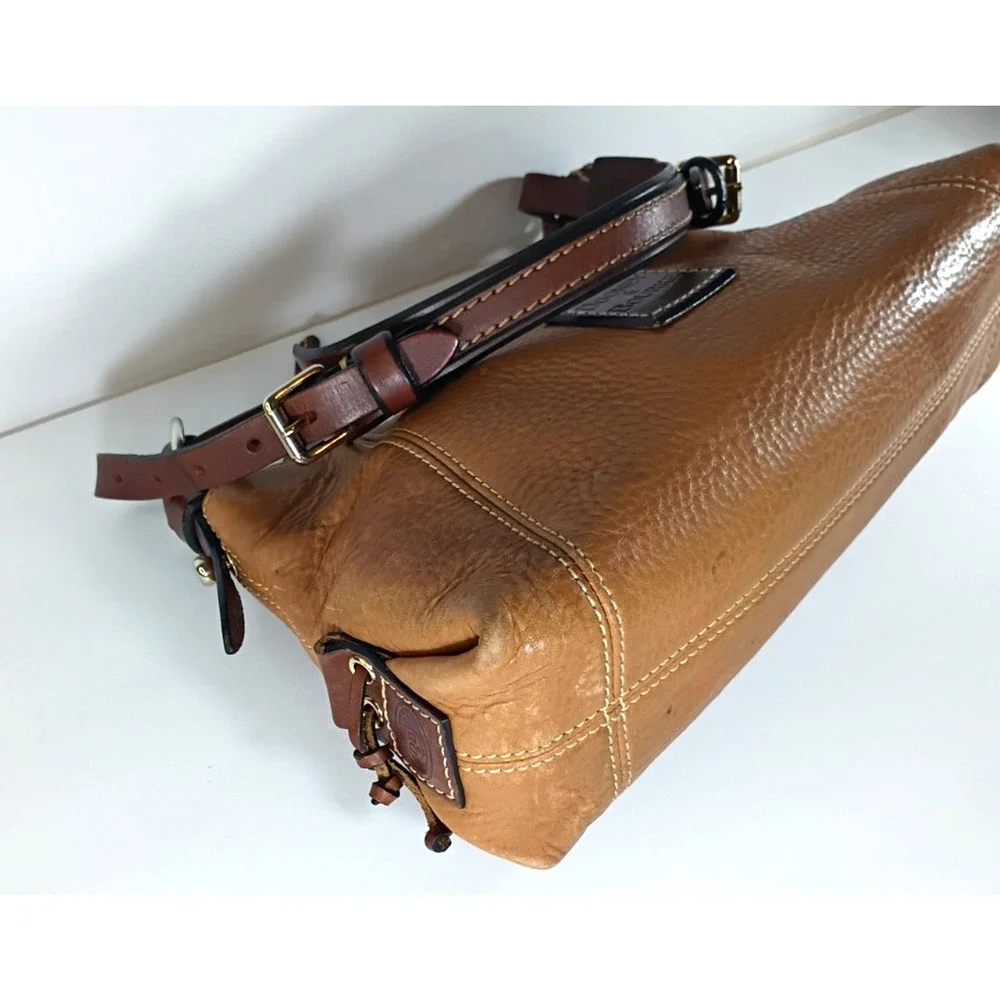 Dooney & Bourke Tan Pebbled Leather Hobo Bag Duck Charm Shoulder Purse